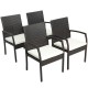 Honhorrs Four PE Wicker Patio Dining Armchairs, Cushioned Sixteen-Inch Seats with Adjustable Feet