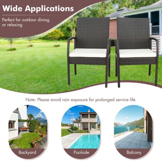 Honhorrs Four PE Wicker Patio Dining Armchairs, Cushioned Sixteen-Inch Seats with Adjustable Feet