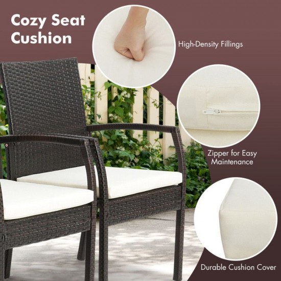 Honhorrs Four PE Wicker Patio Dining Armchairs, Cushioned Sixteen-Inch Seats with Adjustable Feet