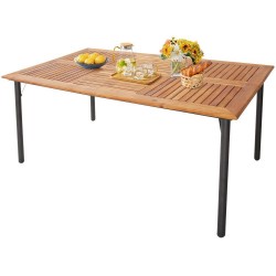 Honhorrs Five-Piece Patio Wicker Dining Set, Cushioned Chairs and Acacia Table with Umbrella Opening