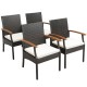 Honhorrs Five-Piece Patio Wicker Dining Set, Cushioned Chairs and Acacia Table with Umbrella Opening