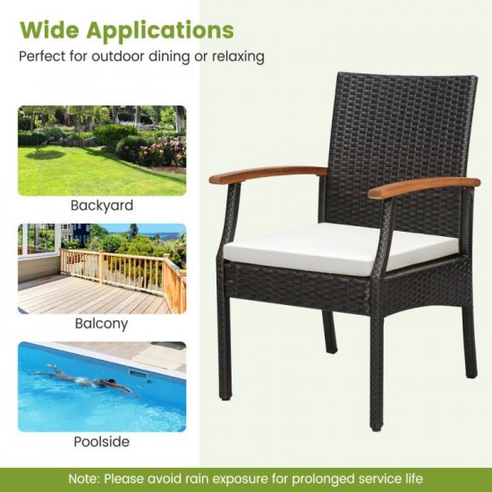 Honhorrs Five-Piece Patio Wicker Dining Set, Cushioned Chairs and Acacia Table with Umbrella Opening