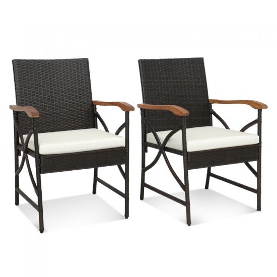 Owlyin Two PE-Rattan Patio Armchairs, Sixteen-Inch Seats with Zippered Cushions and Adjustable Feet