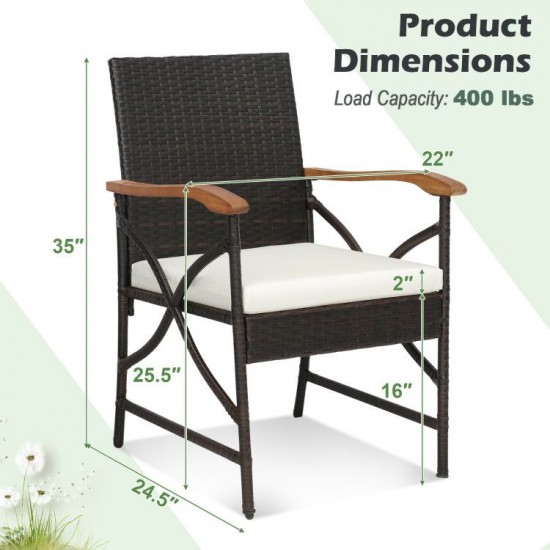 Owlyin Two PE-Rattan Patio Armchairs, Sixteen-Inch Seats with Zippered Cushions and Adjustable Feet