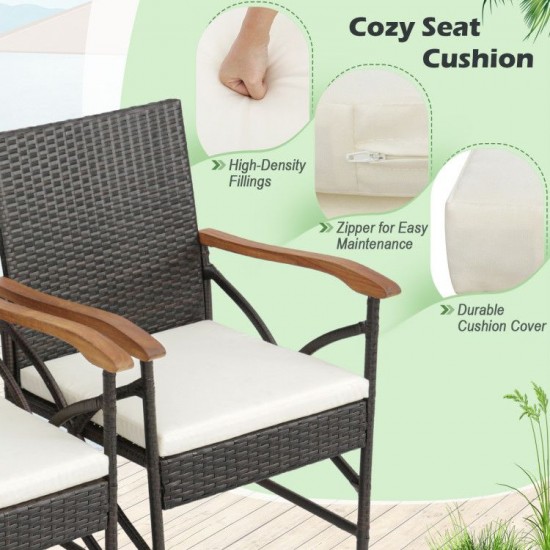 Owlyin Two PE-Rattan Patio Armchairs, Sixteen-Inch Seats with Zippered Cushions and Adjustable Feet