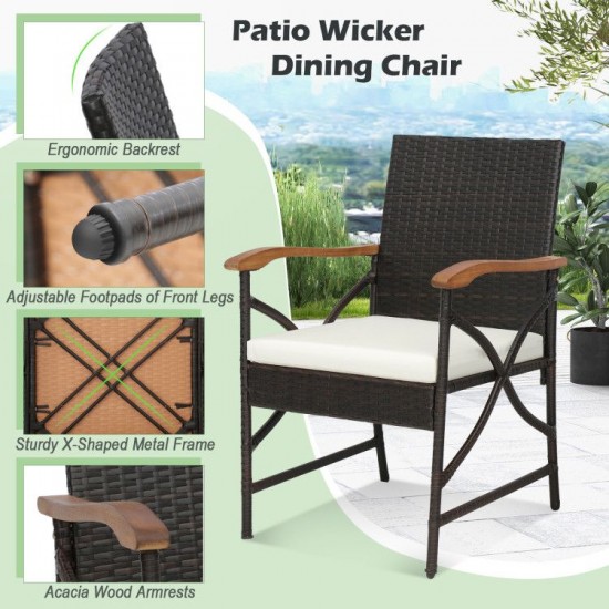 Owlyin Two PE-Rattan Patio Armchairs, Sixteen-Inch Seats with Zippered Cushions and Adjustable Feet
