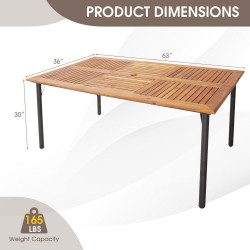 Honhorrs Seven-Piece Patio Dining Set, Cushioned Rattan Chairs and Acacia Table with Umbrella Hole
