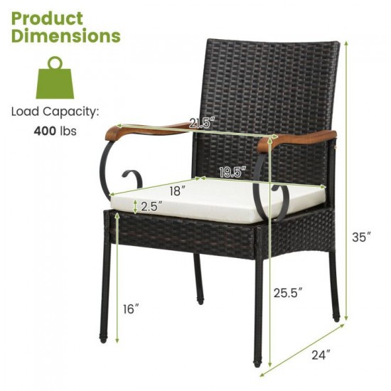 Honhorrs Seven-Piece Patio Dining Set, Cushioned Rattan Chairs and Acacia Table with Umbrella Hole