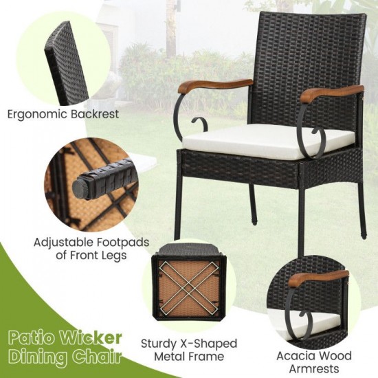 Honhorrs Seven-Piece Patio Dining Set, Cushioned Rattan Chairs and Acacia Table with Umbrella Hole