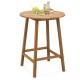 Owlyin 31.5-Inch Round Acacia Patio Bar Table, Slatted Top and Umbrella Hole with Adjustable Feet