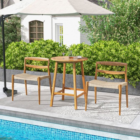 Owlyin 31.5-Inch Round Acacia Patio Bar Table, Slatted Top and Umbrella Hole with Adjustable Feet