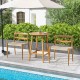 Owlyin 31.5-Inch Round Acacia Patio Bar Table, Slatted Top and Umbrella Hole with Adjustable Feet