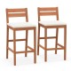 Owlyin Two Eucalyptus Patio Bar Stools, Cushioned Seats with Inclined Backs and Built-In Footrests