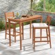 Owlyin Two Eucalyptus Patio Bar Stools, Cushioned Seats with Inclined Backs and Built-In Footrests