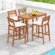 Owlyin Two Eucalyptus Patio Bar Stools, Cushioned Seats with Inclined Backs and Built-In Footrests