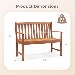 XVX Two-Seat Eucalyptus Garden Bench, Curved Seat with High Back and Open Slatted Construction