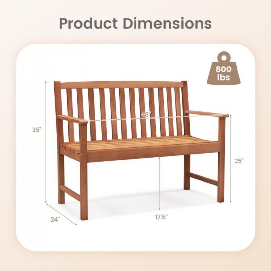 Owlyin Two-Seat Eucalyptus Garden Bench, Curved Seat with High Back and Open Slatted Construction