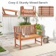 Owlyin Two-Seat Eucalyptus Garden Bench, Curved Seat with High Back and Open Slatted Construction