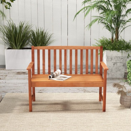 Owlyin Two-Seat Eucalyptus Garden Bench, Curved Seat with High Back and Open Slatted Construction