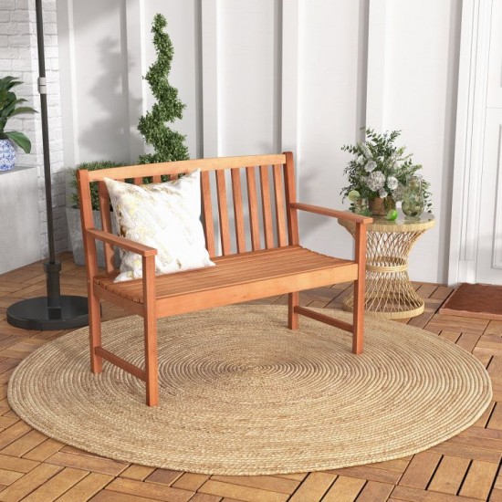 Owlyin Two-Seat Eucalyptus Garden Bench, Curved Seat with High Back and Open Slatted Construction