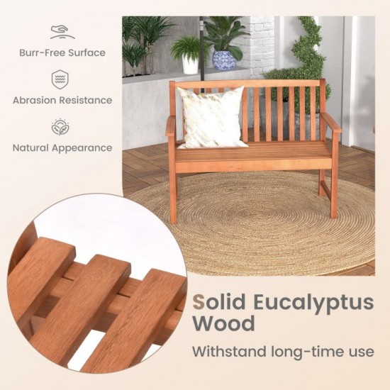 Owlyin Two-Seat Eucalyptus Garden Bench, Curved Seat with High Back and Open Slatted Construction