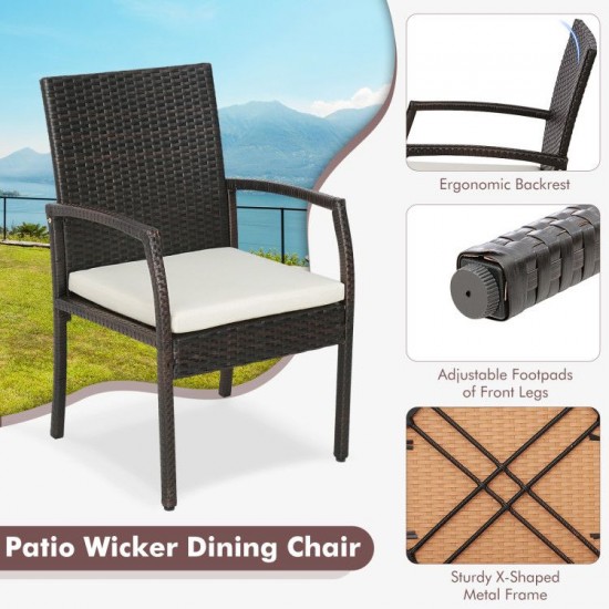 Honhorrs Nine-Piece Patio Dining Set, Acacia Table with Umbrella Hole and Eight Padded Wicker Chairs