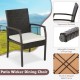 Honhorrs Nine-Piece Patio Dining Set, Acacia Table with Umbrella Hole and Eight Padded Wicker Chairs