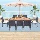 Honhorrs Nine-Piece Patio Dining Set, Acacia Table with Umbrella Hole and Eight Padded Wicker Chairs