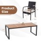 Honhorrs Nine-Piece Patio Dining Set, Acacia Table with Umbrella Hole and Eight Padded Wicker Chairs