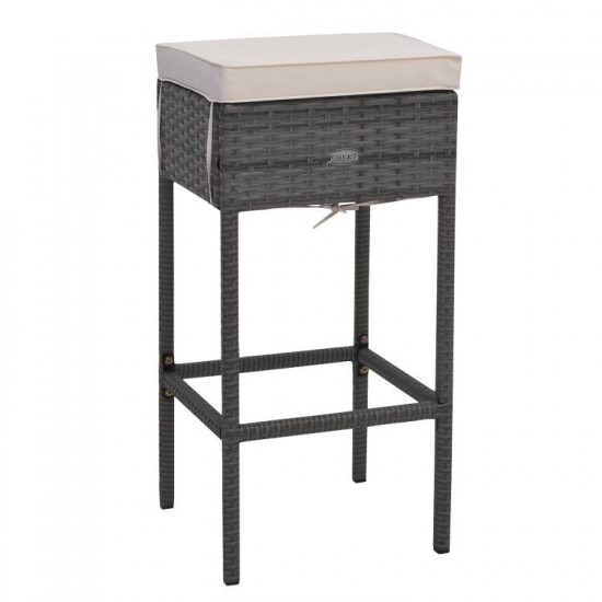 Honhorrs Five-Piece Patio Bar Set, White Slatted Tabletop and Hidden Shelves with Cushioned Stools