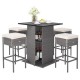 Honhorrs Five-Piece Patio Bar Set, White Slatted Tabletop and Hidden Shelves with Cushioned Stools