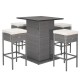 Honhorrs Five-Piece Patio Bar Set, White Slatted Tabletop and Hidden Shelves with Cushioned Stools
