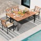 Owlyin Pair of Patio Dining Armchairs, Acacia Backrests and Arms with Removable Tie-On Seat Cushions