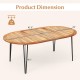 Honhorrs 79-Inch Oval Acacia Patio Table for Eight, Umbrella Hole and Slatted Top with Leveling Feet