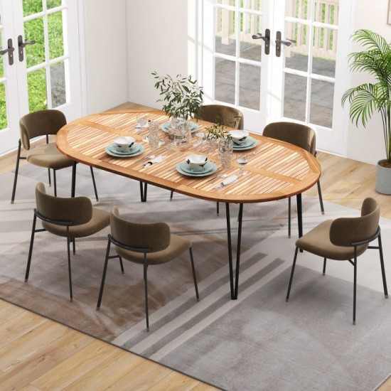 Honhorrs 79-Inch Oval Acacia Patio Table for Eight, Umbrella Hole and Slatted Top with Leveling Feet