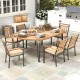 Honhorrs 79-Inch Oval Acacia Patio Table for Eight, Umbrella Hole and Slatted Top with Leveling Feet