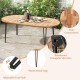 Honhorrs 79-Inch Oval Acacia Patio Table for Eight, Umbrella Hole and Slatted Top with Leveling Feet