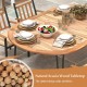 Honhorrs 79-Inch Oval Acacia Patio Table for Eight, Umbrella Hole and Slatted Top with Leveling Feet