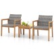 Owlyin Acacia and PE Wicker Bistro Trio, Two Patio Armchairs with Slatted Table and Adjustable Feet