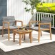 Owlyin Acacia and PE Wicker Bistro Trio, Two Patio Armchairs with Slatted Table and Adjustable Feet