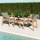 Owlyin Acacia and PE Wicker Bistro Trio, Two Patio Armchairs with Slatted Table and Adjustable Feet