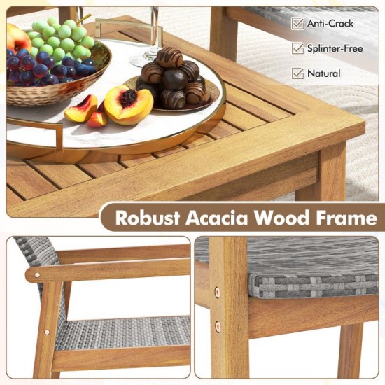 Owlyin Acacia and PE Wicker Bistro Trio, Two Patio Armchairs with Slatted Table and Adjustable Feet