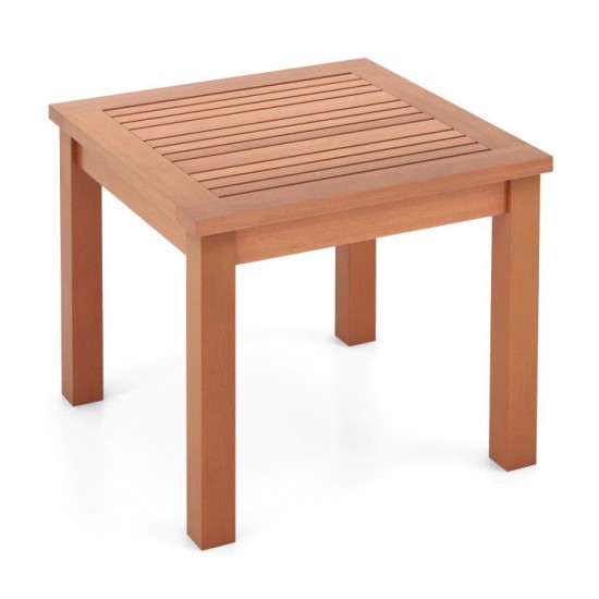 Honhorrs 18-Inch Square Eucalyptus Patio Table, Slatted Top with Rounded Corners and Frame Braces