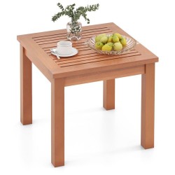 Honhorrs 18-Inch Square Eucalyptus Patio Table, Slatted Top with Rounded Corners and Frame Braces