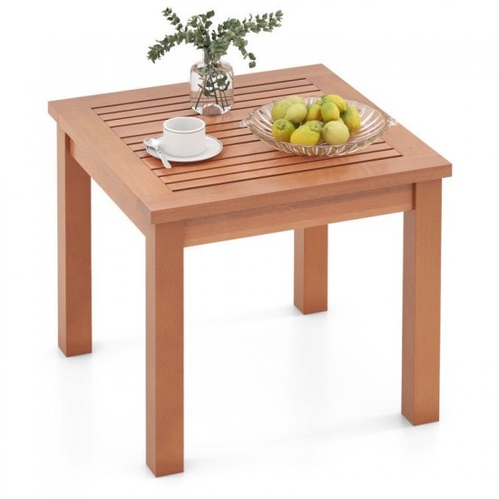 Honhorrs 18-Inch Square Eucalyptus Patio Table, Slatted Top with Rounded Corners and Frame Braces