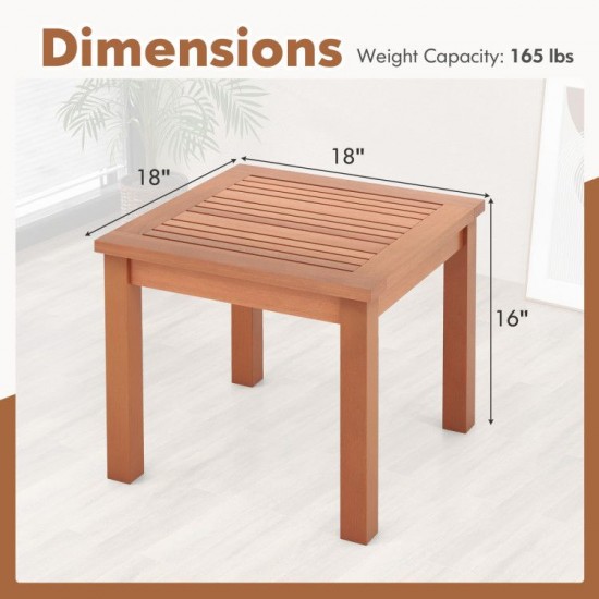 Honhorrs 18-Inch Square Eucalyptus Patio Table, Slatted Top with Rounded Corners and Frame Braces