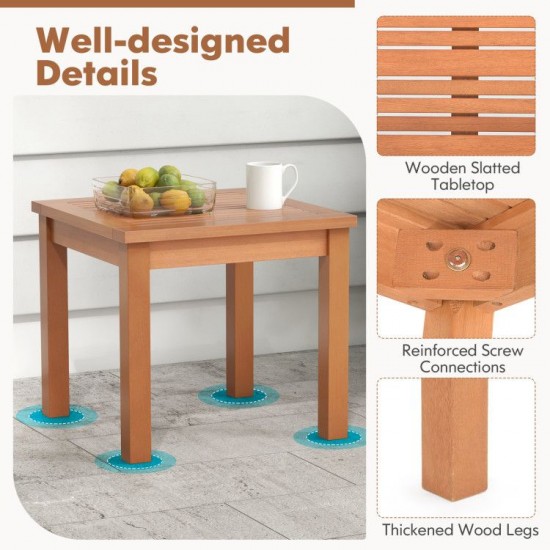 Honhorrs 18-Inch Square Eucalyptus Patio Table, Slatted Top with Rounded Corners and Frame Braces