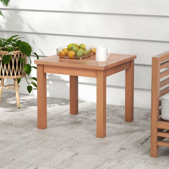 Honhorrs 18-Inch Square Eucalyptus Patio Table, Slatted Top with Rounded Corners and Frame Braces