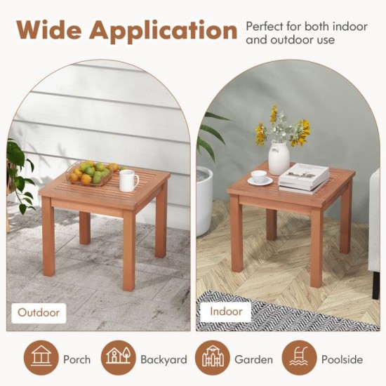 Honhorrs 18-Inch Square Eucalyptus Patio Table, Slatted Top with Rounded Corners and Frame Braces