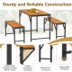 Owlyin Acacia Patio Dining Table and Two Benches, Four-Person Tuck-Under Seating Set on Metal Frames